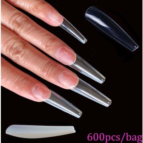 Long Flat 600pcs/bag False BallerinaTransparent / Natural Coffin Fake Nails Manicure Nails for Extension&Protection Nail Art