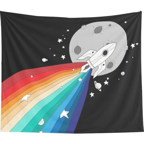 Space Rainbow Tapestry Boho Home Decor Hippie Astronaut Rocket Tapestry Boho Decor Wall Hanging Tapestry Apartment Decoration