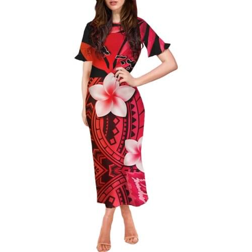 HYCOOL Beach Hawaii Flower Summer Autumn Dress Women Round Collar Short Sleeve Casual Dresses Sexy Midi Dress Streetwear 2021