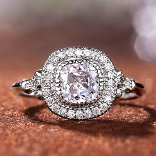 Huitan Fashion Design Women Wedding Rings Cushion Shaped Cubic Zircon Elegant Female Engagement Ring Silver Color Trendy Jewelry