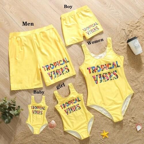 Father And Son Matching Swimsuit 2021Summer Letter Mother And Daughter Swimwear Family Look Mom And Girl Bikini Suit Outfits