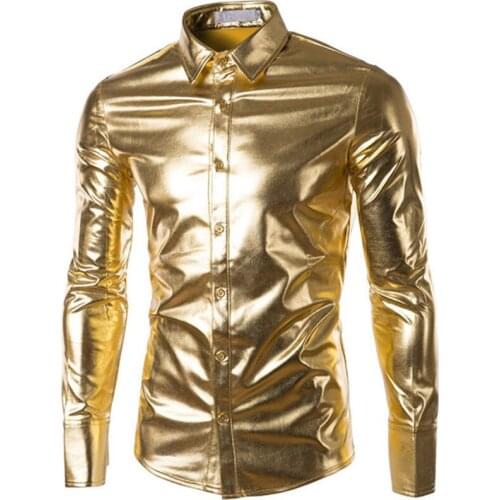 Fashion men Shiny shirt Glossy coated Night club stage Long sleeve slim shirt hot sale mens Halloween Party Cosplay clothing 3XL