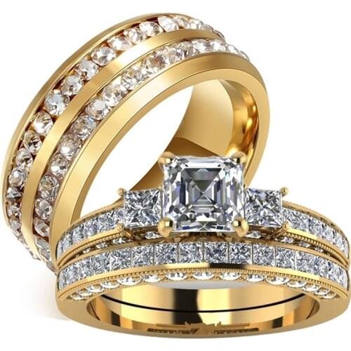 Fashion Cubic Zirconia Wedding Rings For Couple Gold-Color Romantic Engagement Men/Women Ring Jewelry Valentines Day Gift
