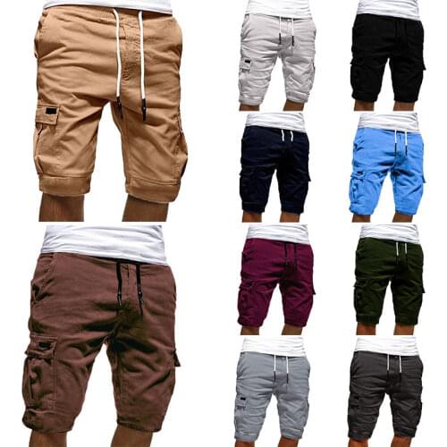 MenS Casual Multi-Pocket MenS Five-Point Pants MenS Shorts Drawstring Baggy Loose Plus Size Shorts