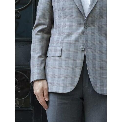 Hateko Men 88% Wool Slim Fit Milky Coffee Glen Plaid Blazer
