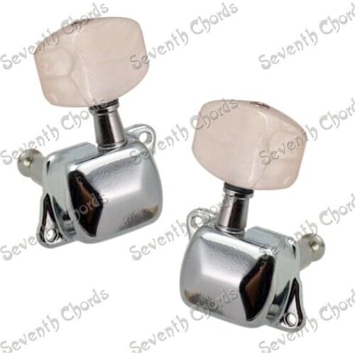 A Set White Pearl Square Button Chrome Semiclosed Guitar Tuning Pegs Tuners Machine Heads for Acoustic Guitar accessories
