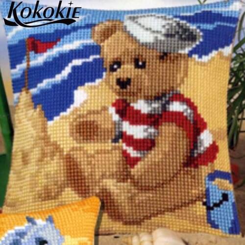DIY cross stitch kits cartoon throw pillowcase cotton embroidery yarn bear pattern pillow handmade embroider needlework kits