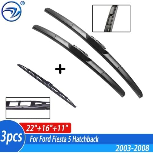 Wiper Front & Rear Wiper Blades Set For Ford Fiesta 5 Hatchback 2003-2008 Windshield 22"16"11