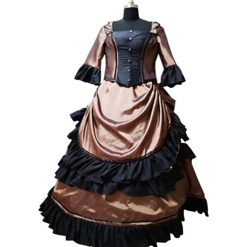 2020 New brown Vintage costumes 18th Duchess Retro medieval Renaissance Reenactment Theatre Civil war Victorian dress D-583