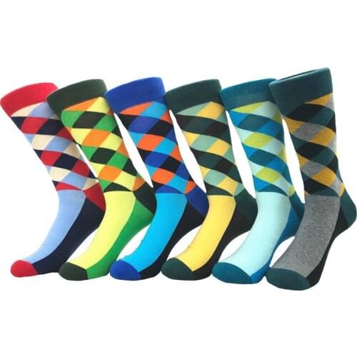 Bay love new product plaid retro hit color street Harajuku hipster mens cotton socks long tube socks