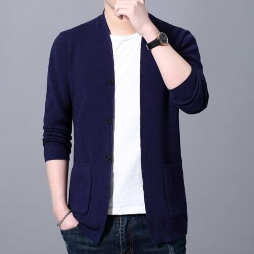 New Men Cardigan Streetwear Coats Mens Streetwear Trend Slim Fit Sweatercoat Male Casual Grey Sweater Jacket Brand Men Clothing