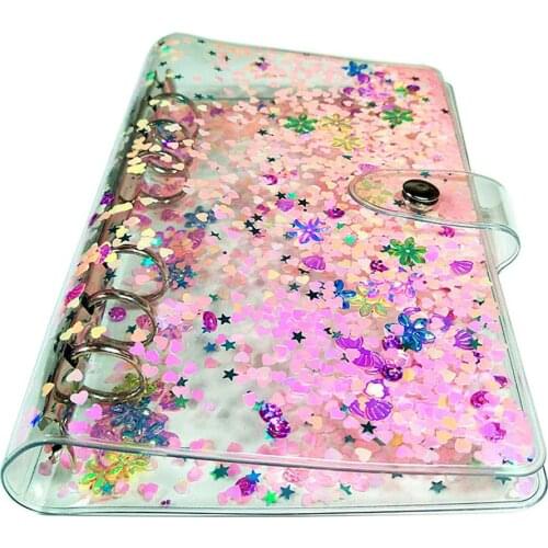A5/A6 Glitter Sequins Notebook Cover Transparent 6 Rings Loose Leaf File Folder Journal Planner Ring Binder Kawaii Stationery