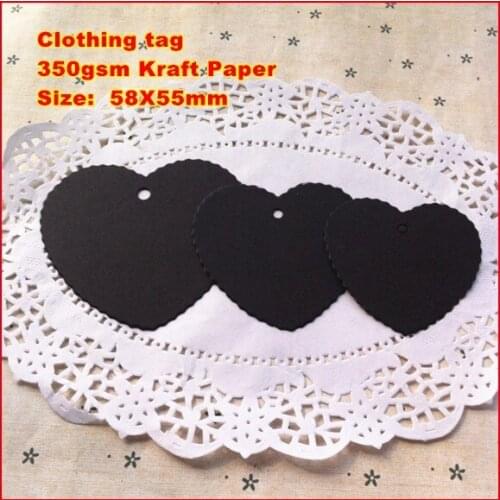 Wholesale 500PCS 58X55mm Heart-shaped tags Black Kraft Paper Hang Tags,Bookmark Garment Price Labels,/ Clothing tag