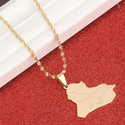 Stainless Steel Iraq Map Pendant Necklace Gold Color Jewelry Map Of Iraq Necklaces