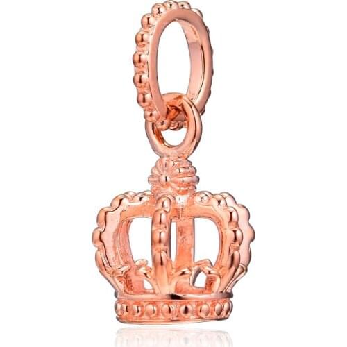 Fits for Pandora Charms Bracelets Rose Crown Beads 100% 925 Sterling Silver Jewelry Free Shipping