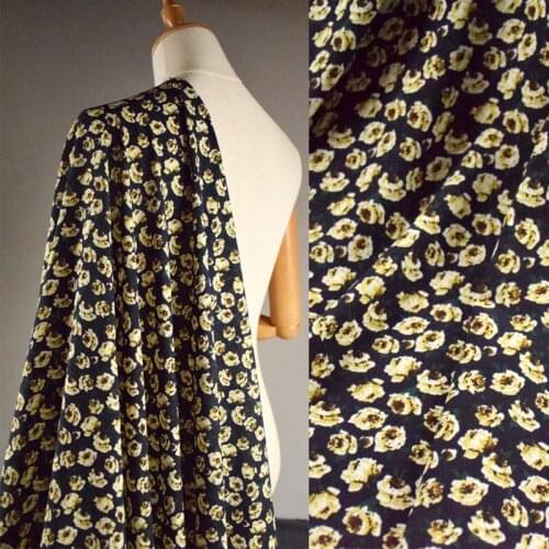 Half Meter Black Bottom With Beige Flower Print Chiffon Fabric For Middle-aged Mom Dress Shirt Sewing Tissue T1668