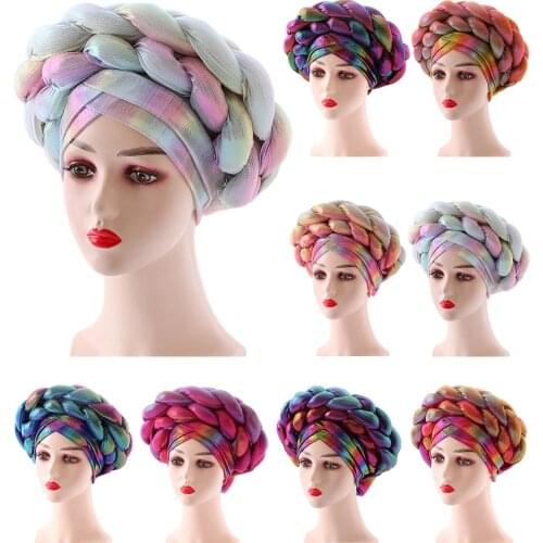 Latest Aso Oke Auto Gele Headtie 2021 Already Handmade African Cap Nigerian Wedding Gele Women Braid Turbans Ladies Head Wraps