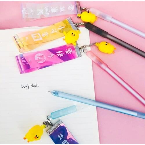 1pc Kawaii Come On Little Duck Pendant Gel Pen Rollerball Pen School Office Supply Stationery 0.5mm Black Ink