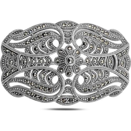 Silver 925 Sterling Marcasite Gemstone Brooch