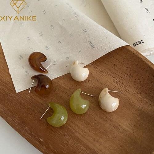XIYANIKE Light Green Brown White 3 Color Stone Earrings Trend Statement Geometric Korean Earrings For Women 2020 Jewelry