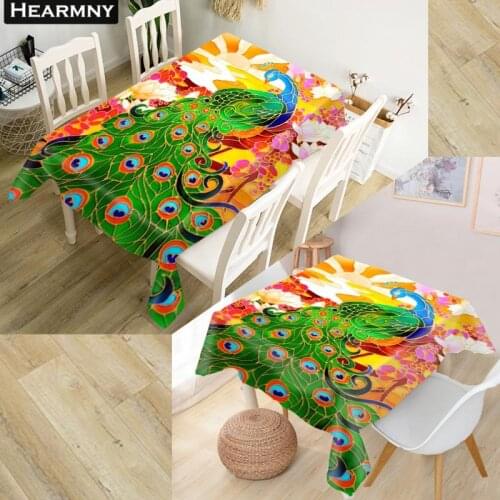HEARMNY Peacock Tablecloth 3D Oxford Fabric Square/Rectangular Dust-proof Table Cover For Party Home Decor TV Covers