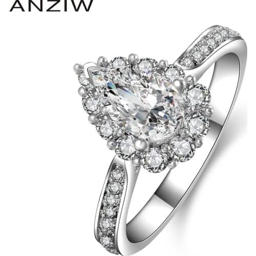 925 Sterling Silver Bridal Ring Water Drop Wedding Aneis Feminino Fashion Jewelry Pear Cut Engagement Ring for Women