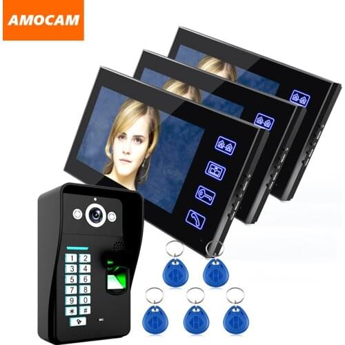 Touch Key 7" LCD Video Door Phone Intercom Doorbell System Fingerprint Access Control Door bell Doorphone Home Security Kits