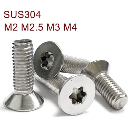 Stainless Steel Flat Head Torx Screw M2 M2.5 M3 M4 SUS304 Six lobe Security head screws