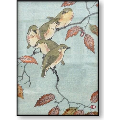 Birds on a Branch Ohara Koson Vintage Japanese Art Poster Asian Bird Painting Canvas Print Woodblock Animal Wall Art Home Decor