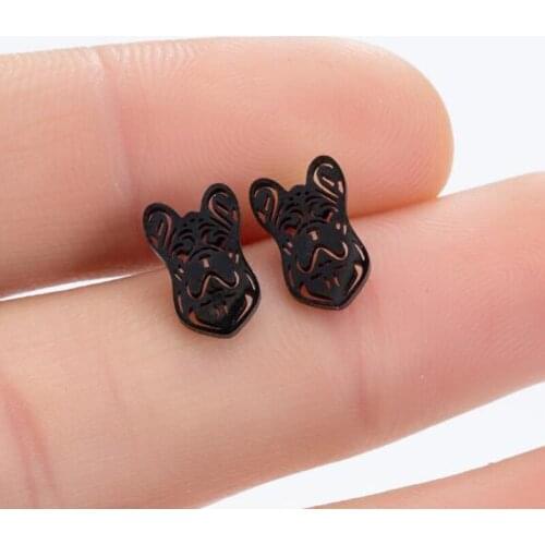 Stainless Steel French Bulldog Earrings Black Gold Silver Color Dog Stud Earrings Men Women Lover Pet Jewelry