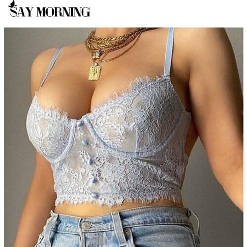 SAY MORNING Backless Lace Camisole Women Backless Crop Top 2020 Ladies Summer Vintage Underwire Sexy Vest Top