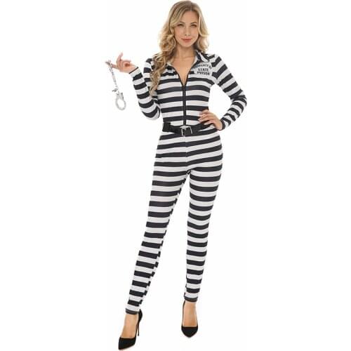 Cosplay Female Striped Suit Halloween Cosplay Prison Uniform Stage Play Prison Costume Props Costume Prisoner