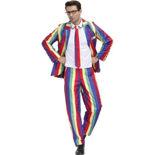 Rainbow Striped Printed Retro Nightclub Costume Stage Performance Host Fashion Suit Cosplay Costumes Men Halloween Party Wear