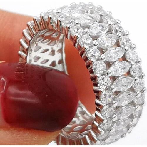 Brand 925 Sterling silver ring Luxury full stone Marquise Brilliant Cut Diamond Engagement Wedding Rings For Women Jewelry