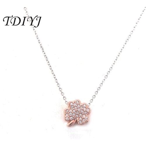 TDIYJ Women Trendy Jewelry Pendant Necklace with Full Crystal Four Leaf Clover Slide Charms and 45cm Link Chain 1PCS