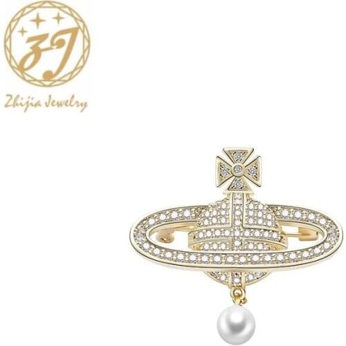 Zhijia Golden Silver Jupiter Brooches Luxury Crystal Rhinestone Women Men Pins Brooches Planetary Astronomy Enthusiast Gifts