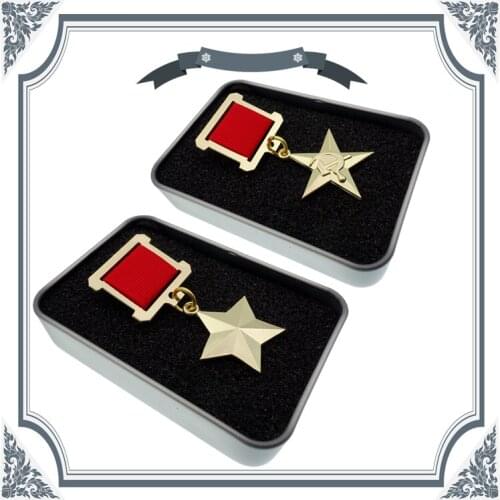 Gold-plated Stalin Gold Star Medal Russian World War II USSR Soviet Five-star Medal of Labor with Pins Copper Alloy CCCP Badge