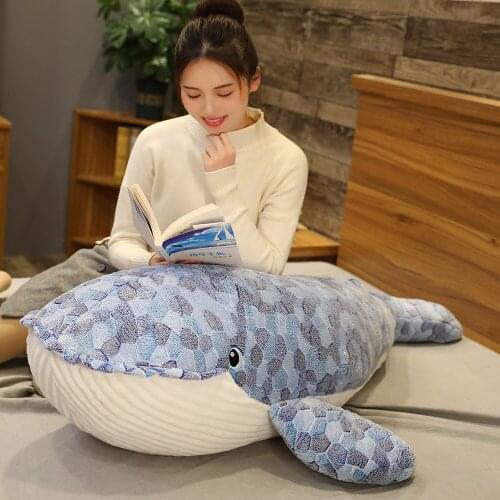 1pc 50-110CM Cute Great Blue Whale Plush Toys Real Like Animal Huggable Shark Pillow Stuffed Soft Sleeping Cushion for Child