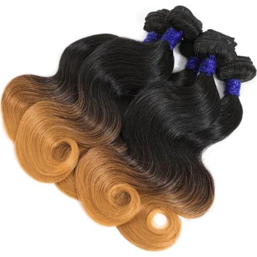 14 inch Ombre Hair Bundles Body Wave T1B/27 Synthetic Hair Weave for Black Women 3 Tone Blonde 5 Bundles Deal
