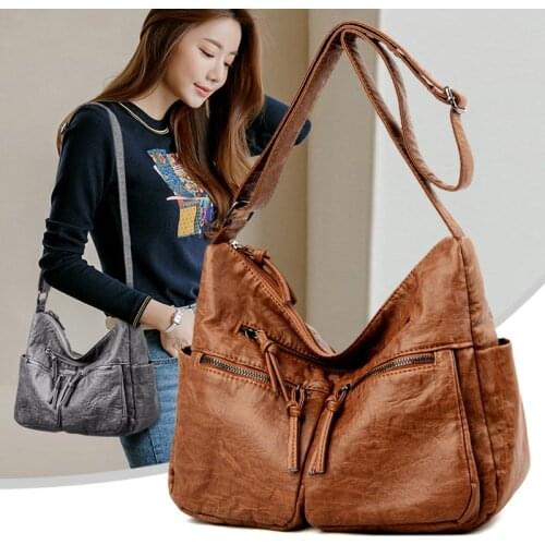 2021 womens bag fashion soft leather handbag Simplicity zipper shoulder bag simple messenger bag trend multi-pocket bag gray