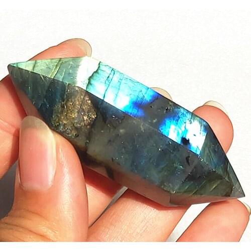 6.5-9cm Natural Labradorite crystal Double Arrow Wand Point Shining Feldspar Quartz Gemstone Tower Mineral Specimen healing