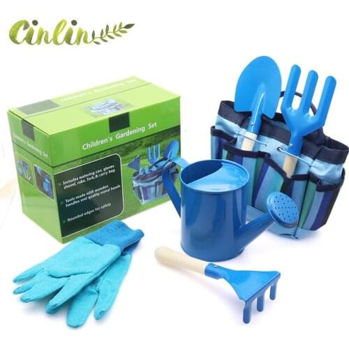 6Pcs Children Kids Garden & Sandy beach Tools Watering Can Gardening Shovel Rake Spade Toys Learning Puzzle Toys Gifts For Boy