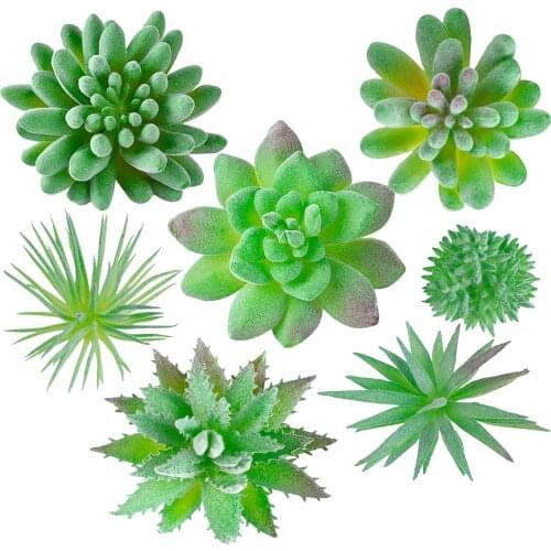 7Pcs Artificial Succulent Plant Faux Succulent Green Flocked Artificial Succulent Plants Garden Fake Plants Hotel Wedding Decor