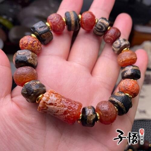 Tibetan old agate beads bamboo knot beads bracelet with huogong Tianzhu sliced abacus beads bracelet