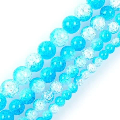 15"Strand Smooth Blue And White Round Cracked Crystal Stone Beads Loose Spacer Beads For Jewelry Making Bracelet Neck 6-12mm