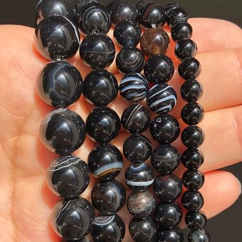 Natural Stone Black Striped Agates Beads For Jewelry Making Round Loose Spacer Onyx Beads DIY Bracelet Necklace 4/6/8/10/12mm