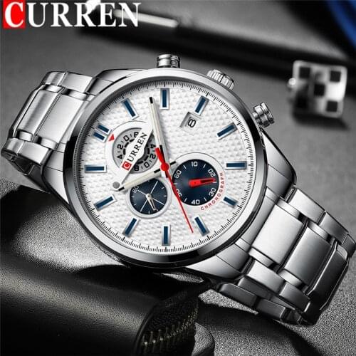 CURREN Man WristWatch Waterproof Chronograph Men Watch Military Top Brand Luxury Silver Stainless Steel Sport Male Clock 8352