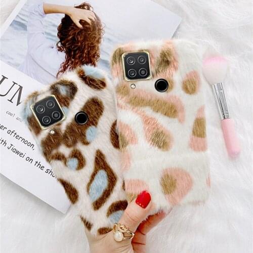 Realme C15 Case Leopard Plush Case For OPPO Realme C21 C3 C12 Rabbit Fluffy Cover Phone Cases On OPPO Realme C11 Case Cover A73