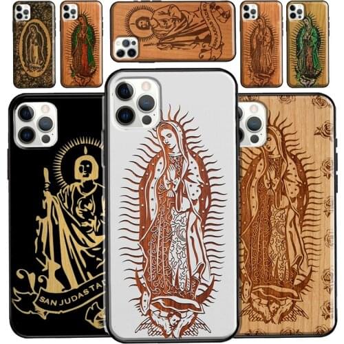 Guadalupe San Judas Wood Case For iPhone 12 Mini 11 Pro Max X XR XS Max 6S 8 7 Plus 5S SE 2020 Rubber Back Cover