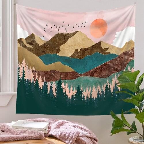 Mountain Tapestry Wall Hanging Landscape Tapestries Abstract Art Aesthetic Wall Decoration Mural Boho Hippie Home Dorm Carpet